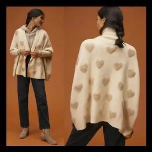 NWT Anthropologie Boucle Heart Knit Kimono Sweater Cardigan Ivory OS